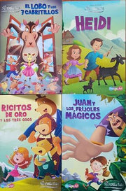 Portada del libro PACK PEQUE CUENTOS DE AVENTURAS PARA SONAR (LOBO Y LOS 7 CABITILLOS, HEIDI, JUAN Y LOS FRIJOES MAGICOS, RICITOS DE ORO  LOS TRES OSOS) BBMCW0269 - Compralo en ByAnaCeci.com