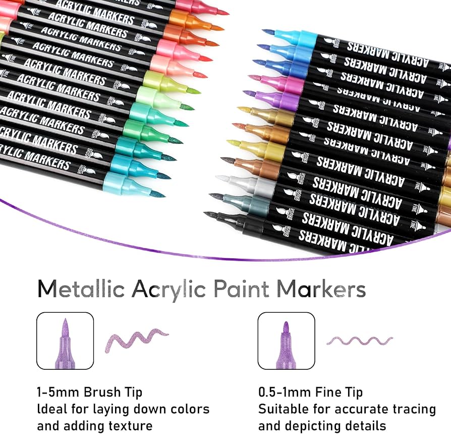 Set de 24 Marcadores Acrilicos de Colores | Metalicos | Doble punta