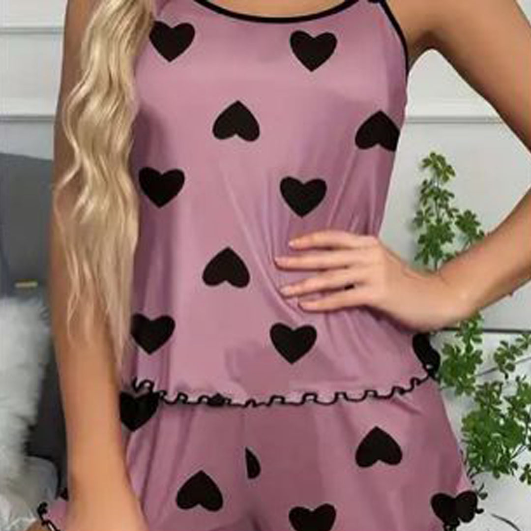 Pijama corta corazones negros talla L