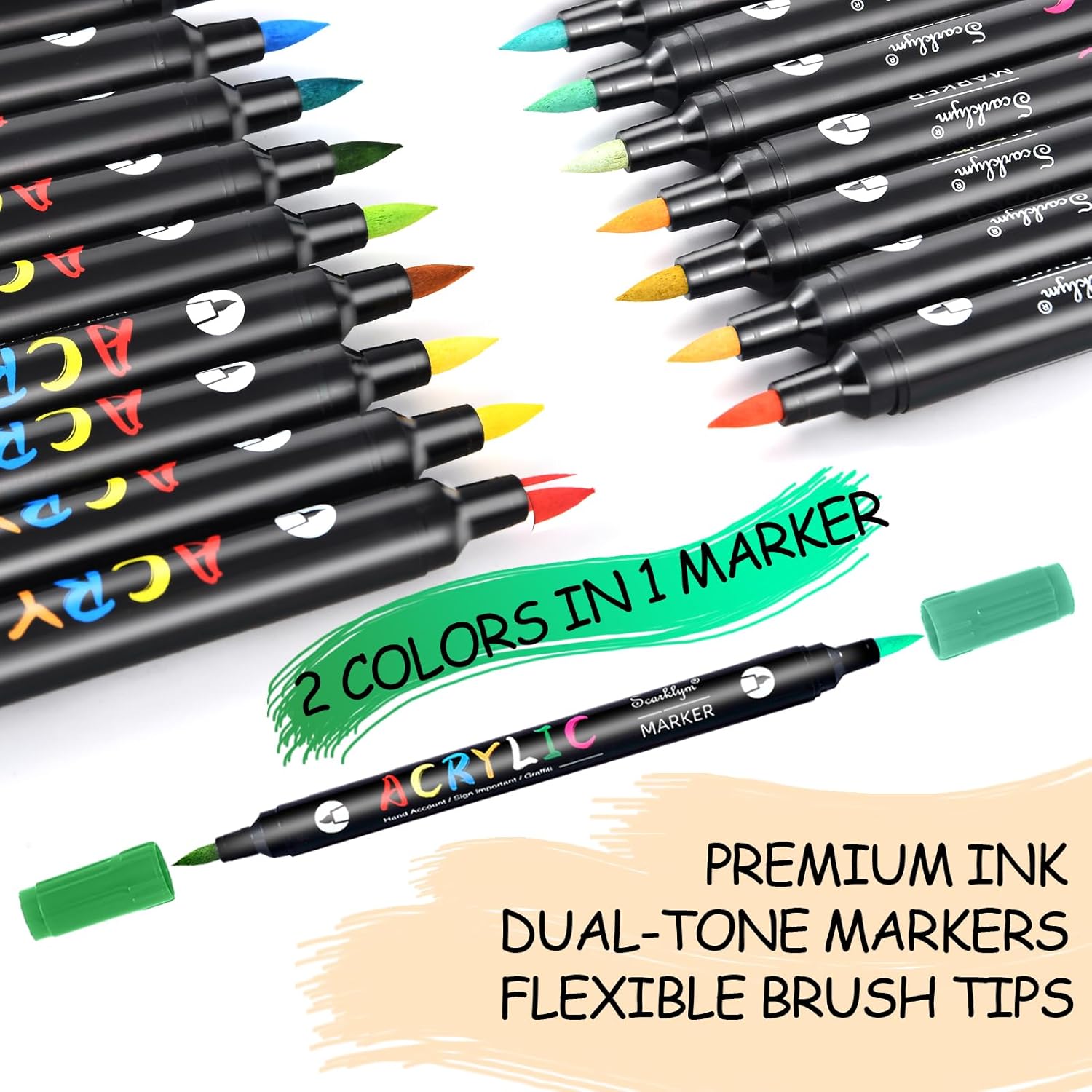 Marcadores acrilicos /  24 marcadores con puntas de doble color - 48 colores  / resaltador