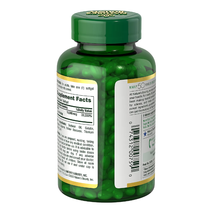 Biotina Nature's Bounty 10,000 mcg - 250 Cápsulas / Suplemento