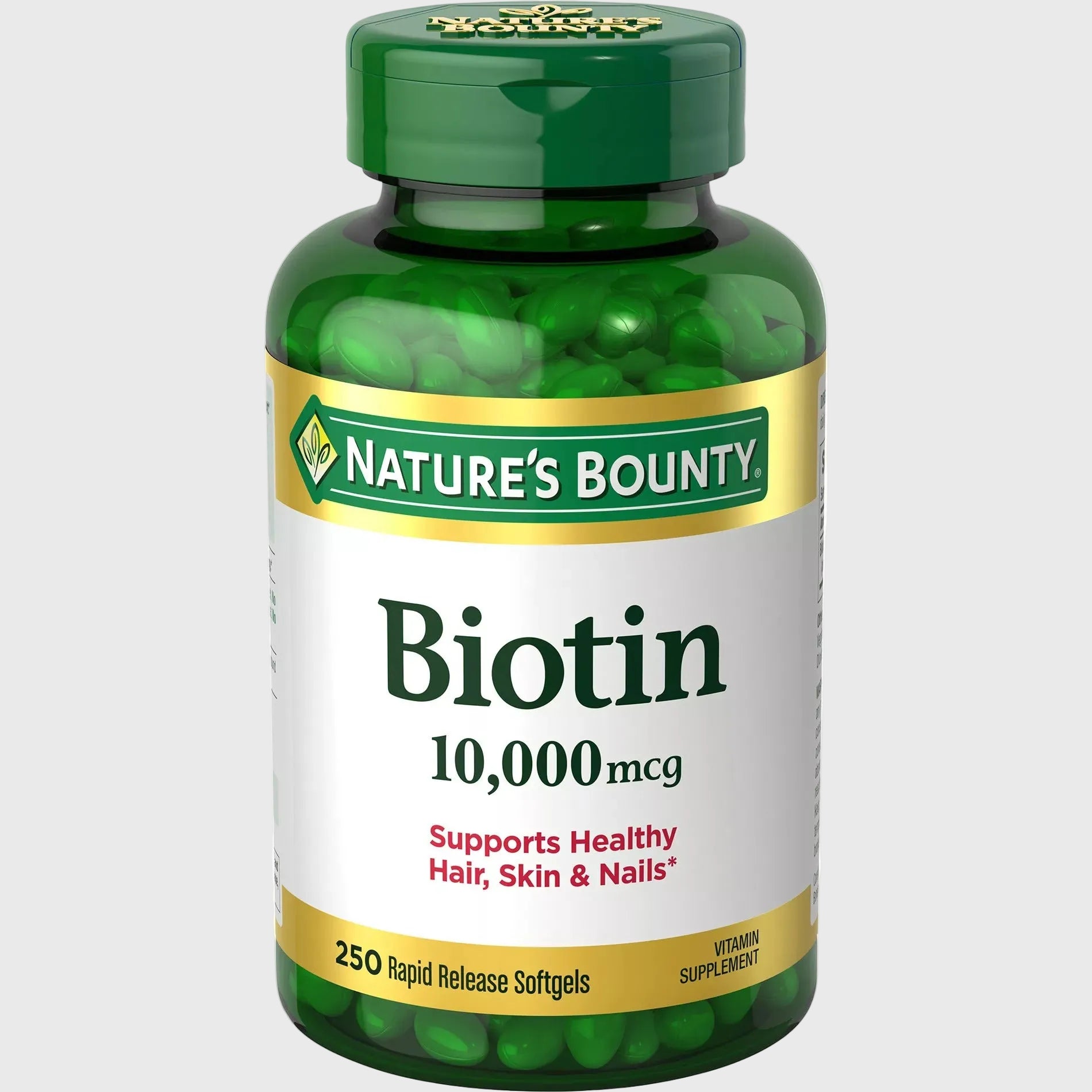 Biotina Nature's Bounty 10,000 mcg - 250 Cápsulas / Suplemento