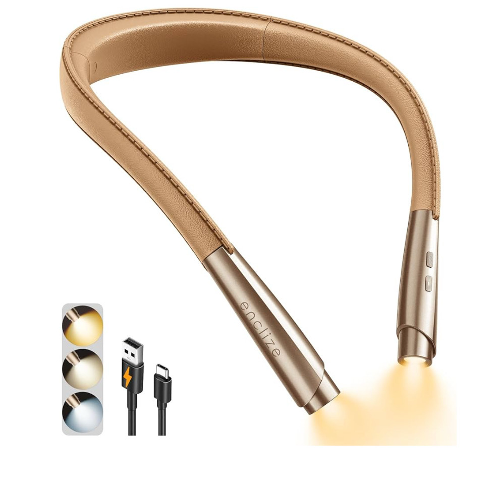Luz de lectura para el cuello | Tipo cuero / Dorado