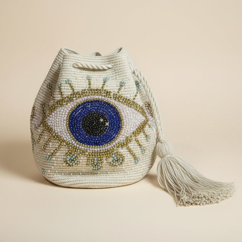 Bolso beige ojo turco dorado | Accesorio