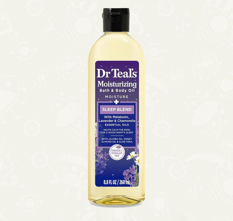 Dr Teals - Aceite Hidratante para Baño y Cuerpo Relajante con Melatonina, Lavanda y Manzanilla
