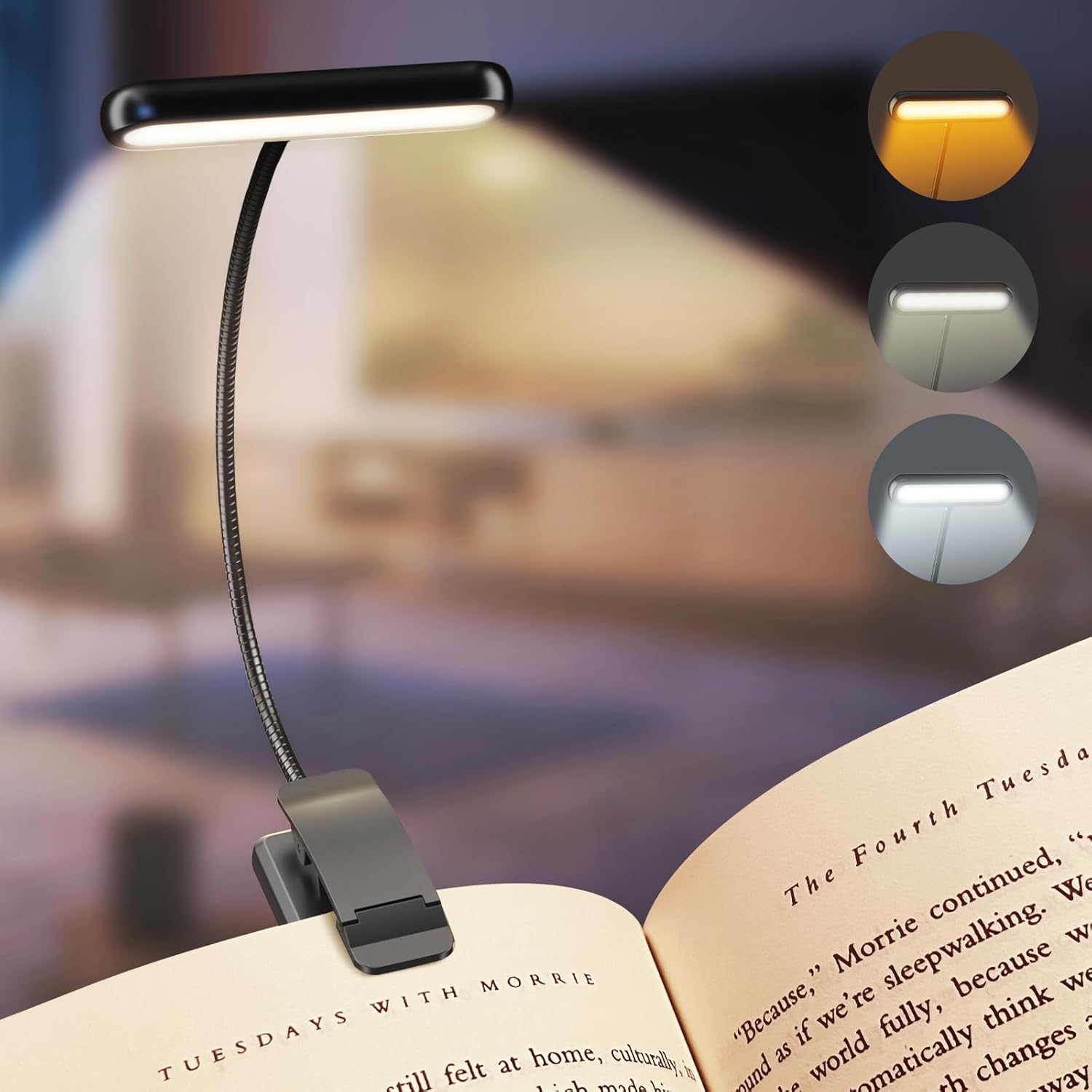 Lampara de Lectura con Clip – Luz Regulable y Recargable