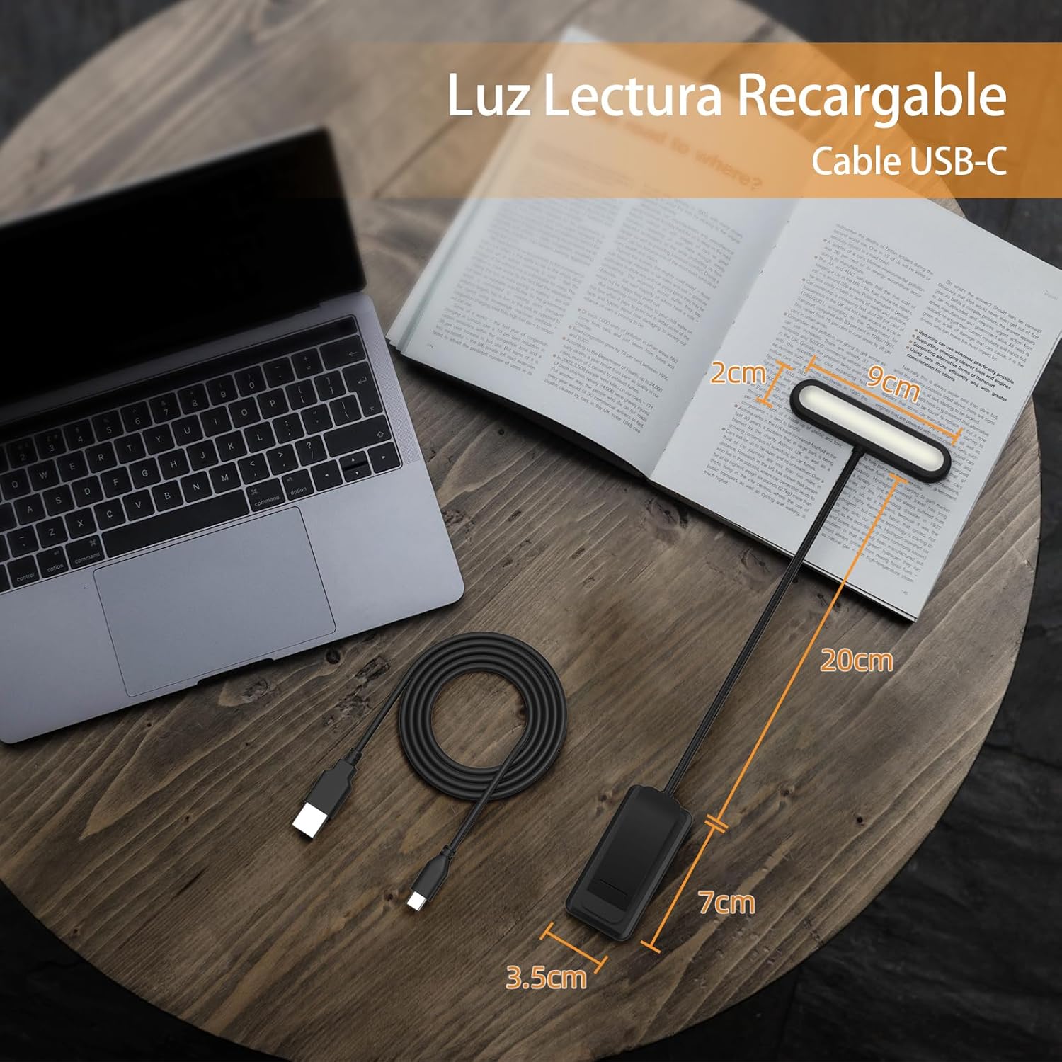 Lampara de Lectura con Clip – Luz Regulable y Recargable