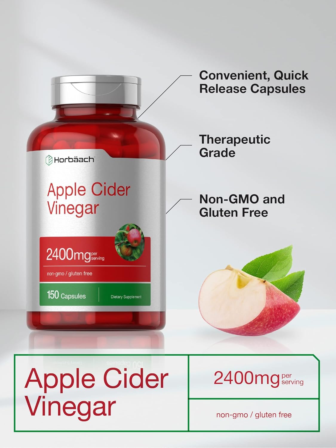 Capsulas de Vinagre de Manzana - Horbäach | 2400 mg | 150 cápsulas