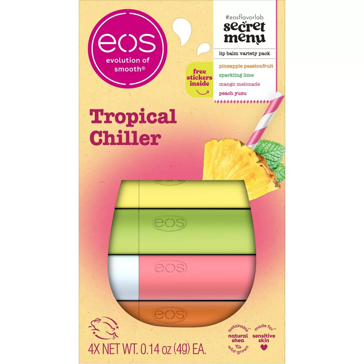 Lip Balm - Sabor Tropical Chiller - EOS (Pack de 4) | 0.56 oz