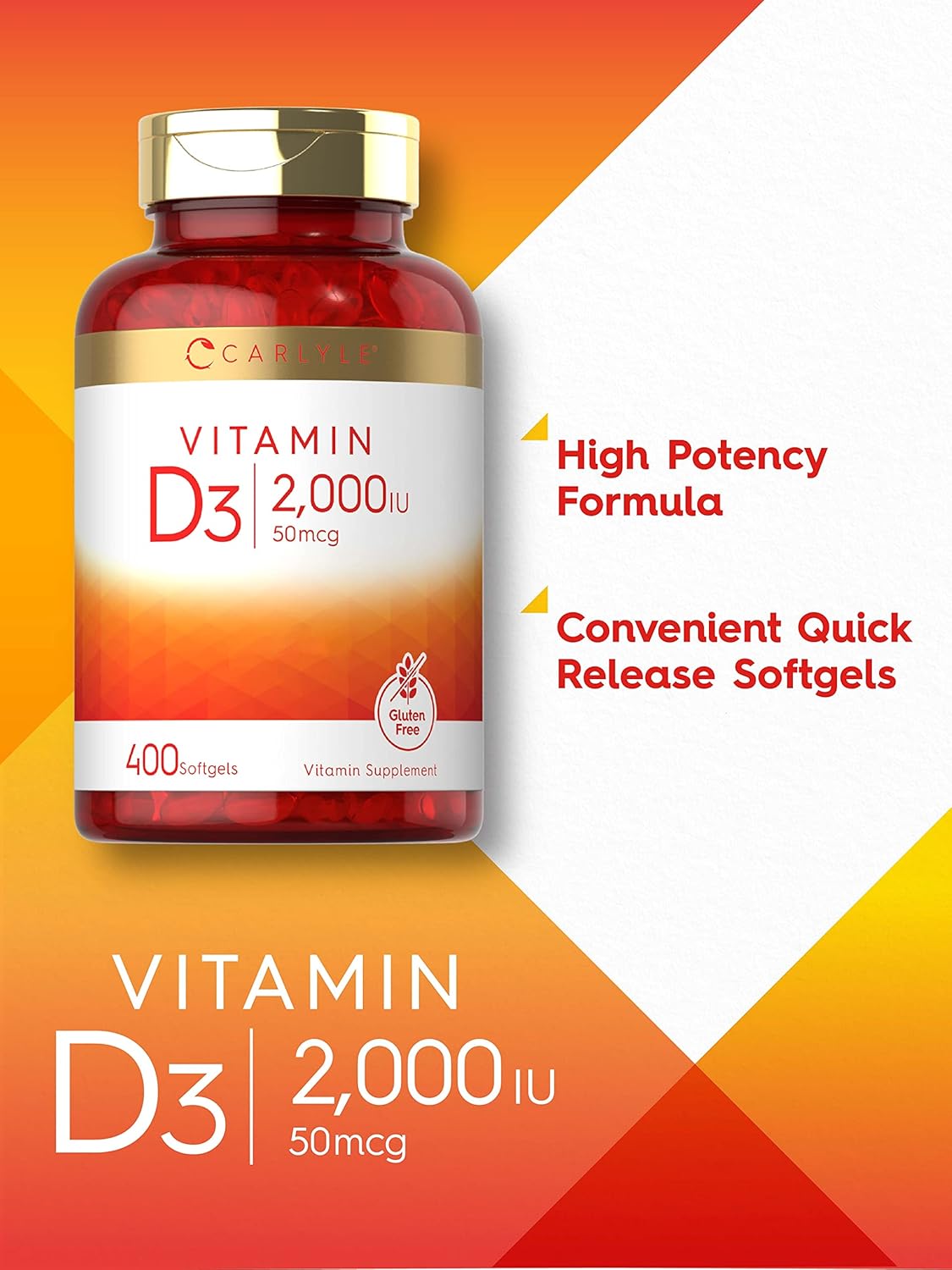 Vitamina D3 2000 IU (50 mcg) – Carlyle  400 capsulas | Suplemento