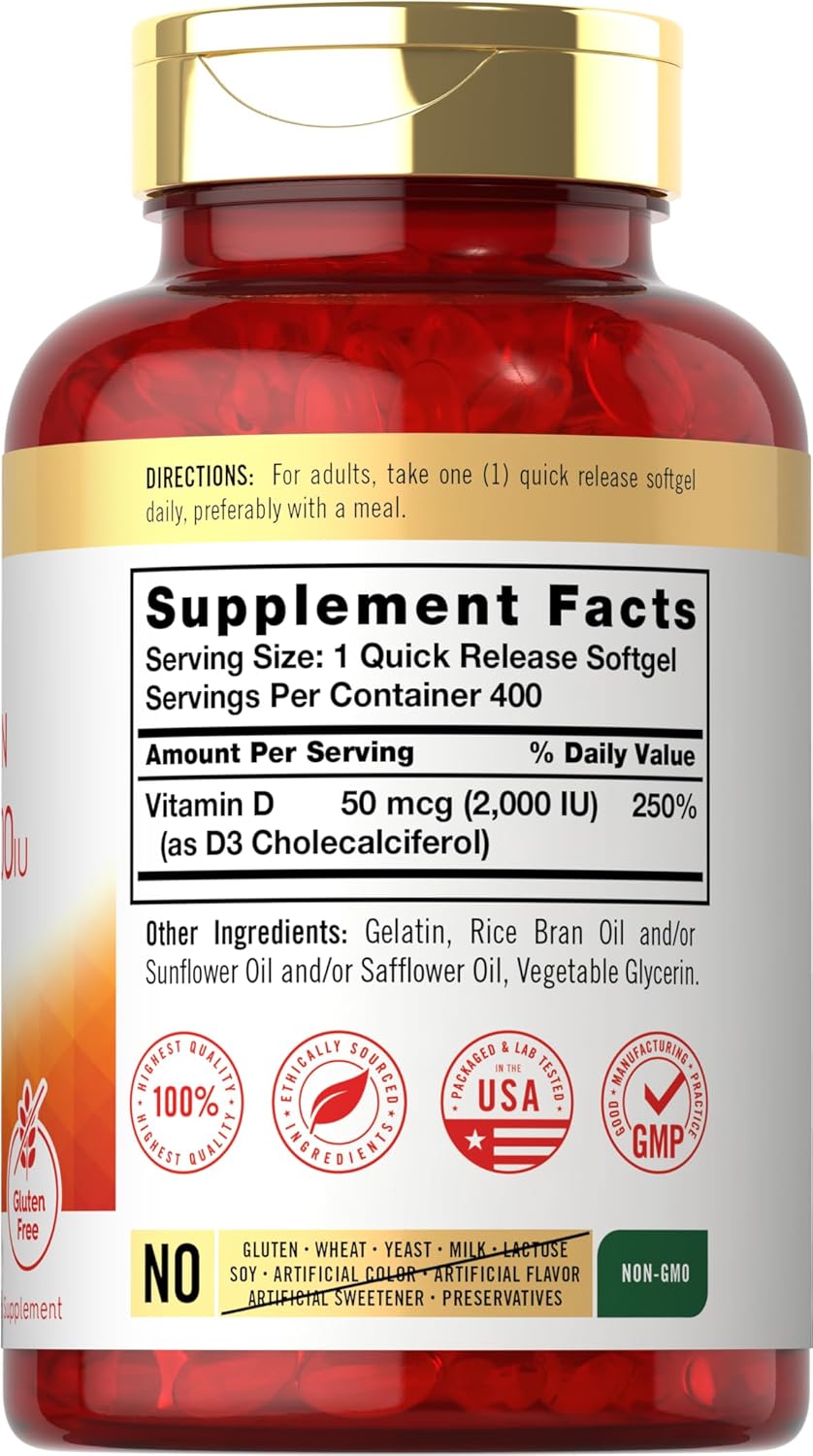 Vitamina D3 2000 IU (50 mcg) – Carlyle  400 capsulas | Suplemento