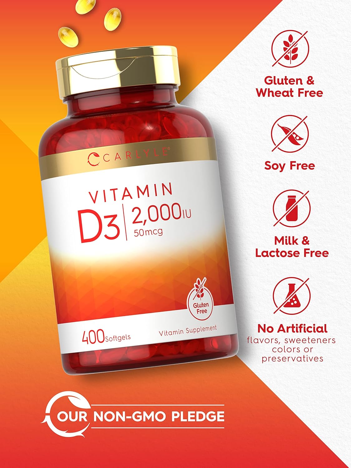 Vitamina D3 2000 IU (50 mcg) – Carlyle  400 capsulas | Suplemento