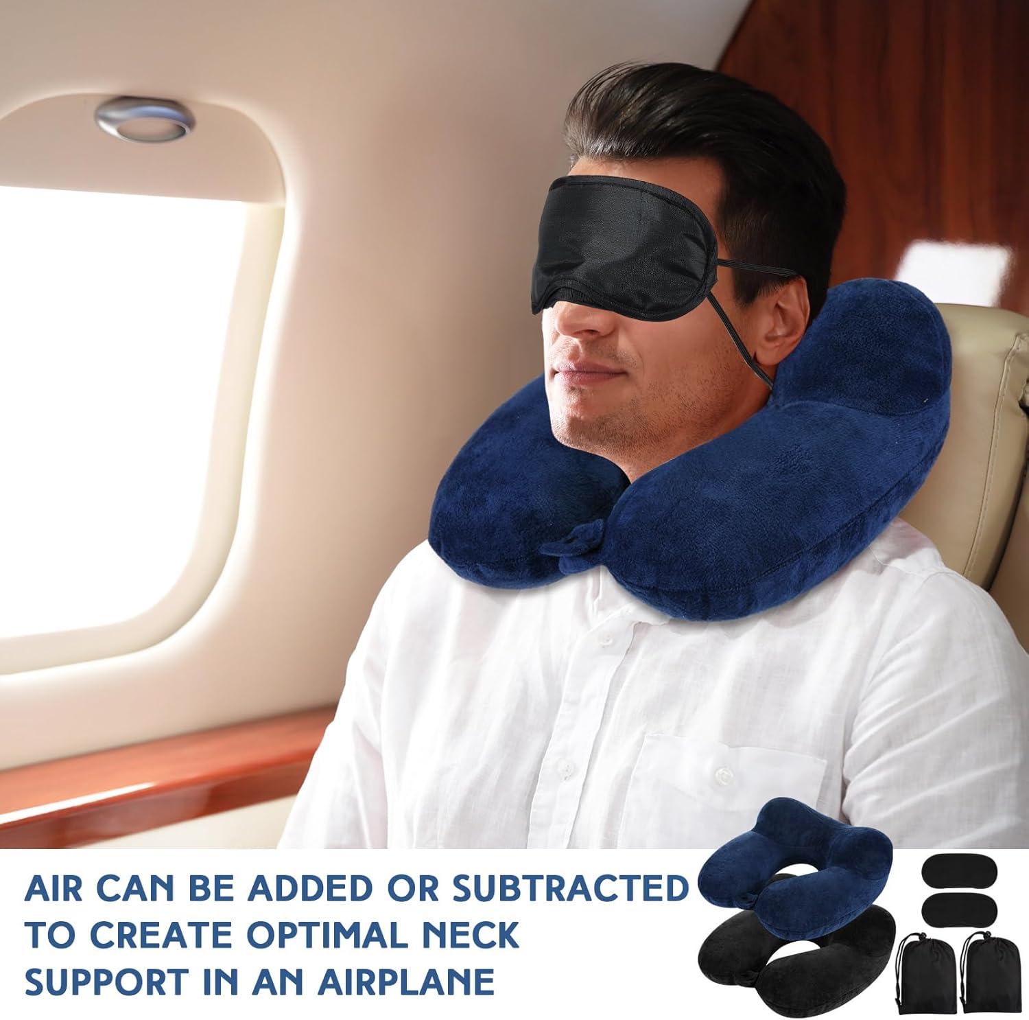Almohada inflable de viaje - Sintuff | Con Bolsa Compacta + Antifaz - AZUL