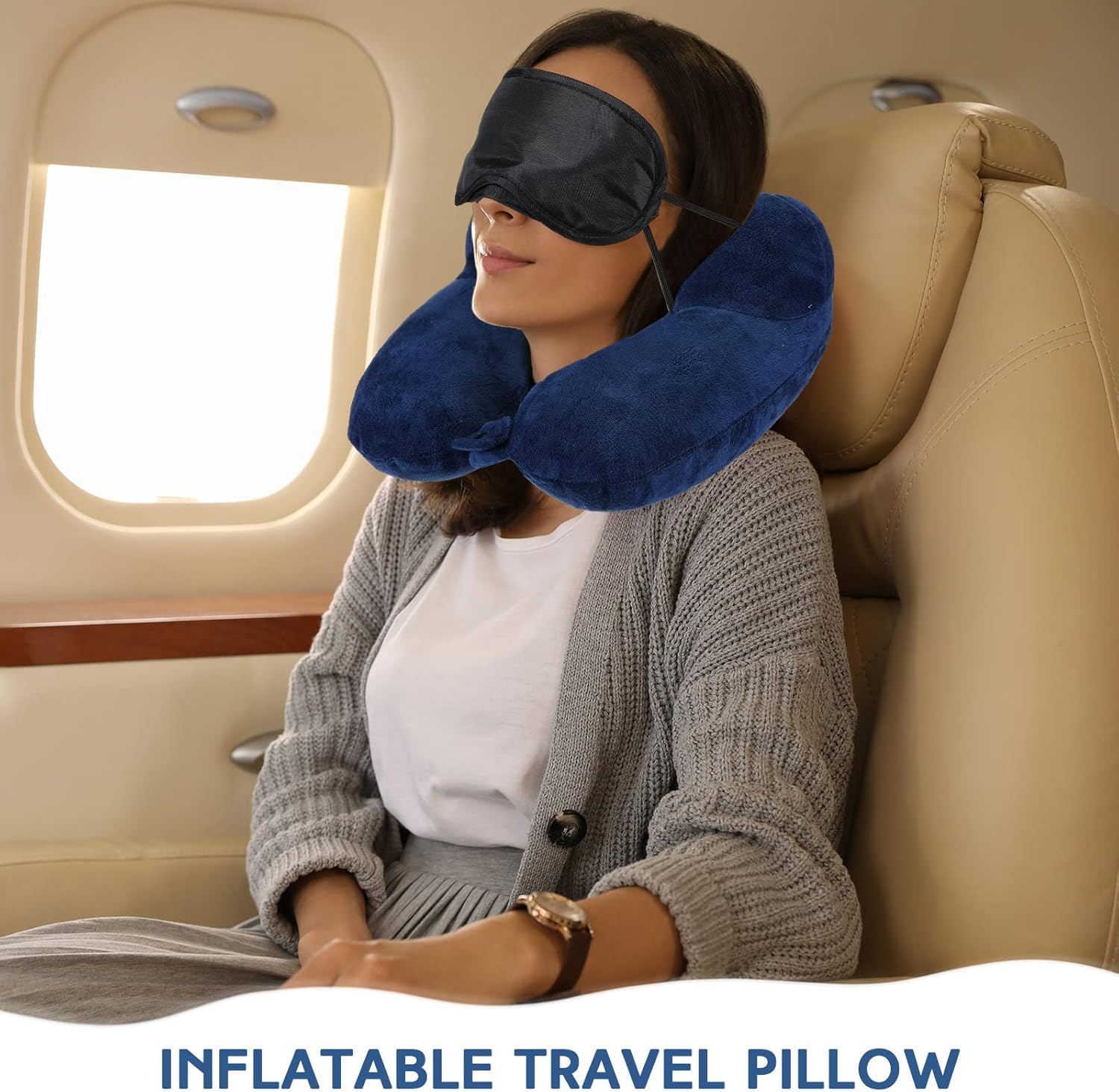 Almohada inflable de viaje - Sintuff | Con Bolsa Compacta + Antifaz - AZUL