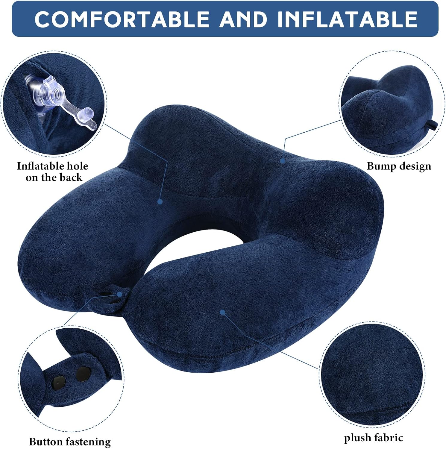Almohada inflable de viaje - Sintuff | Con Bolsa Compacta + Antifaz - AZUL