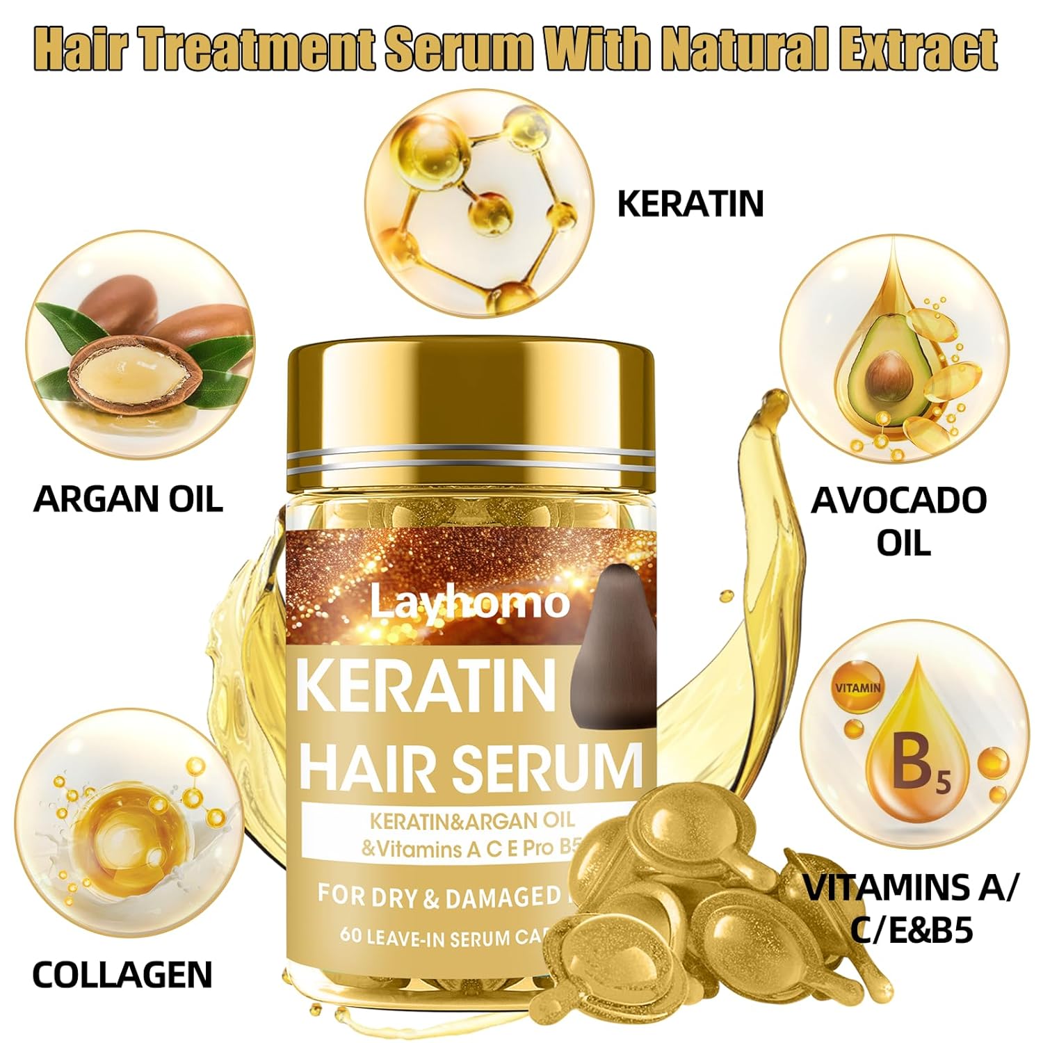 Serum de tratamiento capilar – Keratina + Aceite de Argan | 60 uds.