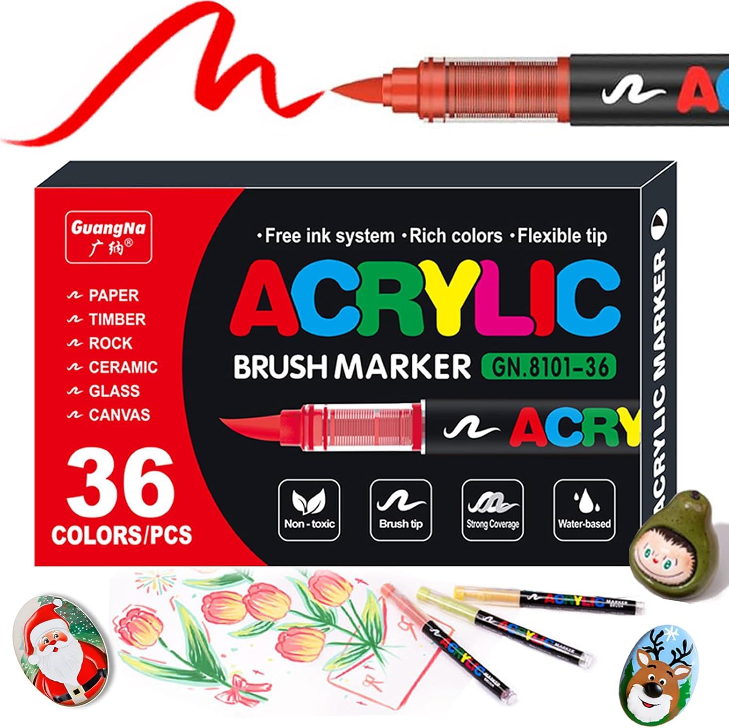 Set de 36  Marcadores Acrilicos Punta Pincel – Secado Rapido | Acrylic