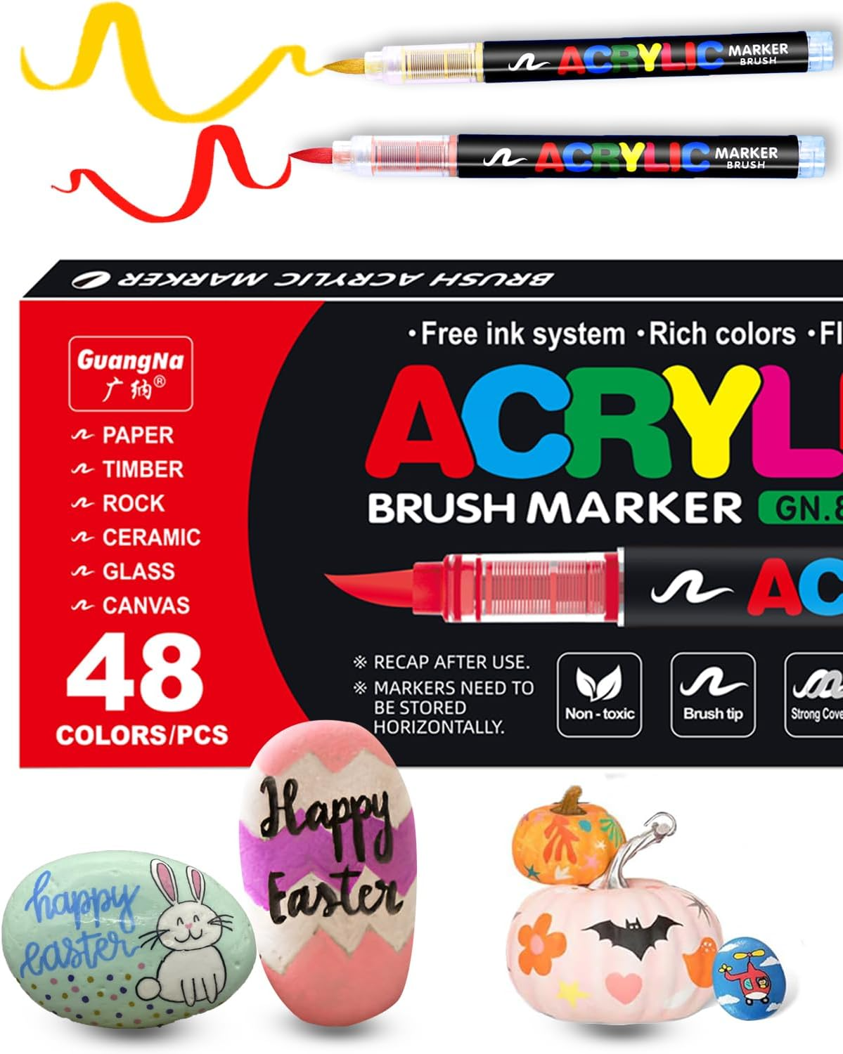Set de 48 Marcadores Acrilicos Punta Pincel – Secado Rapido | Acrylic