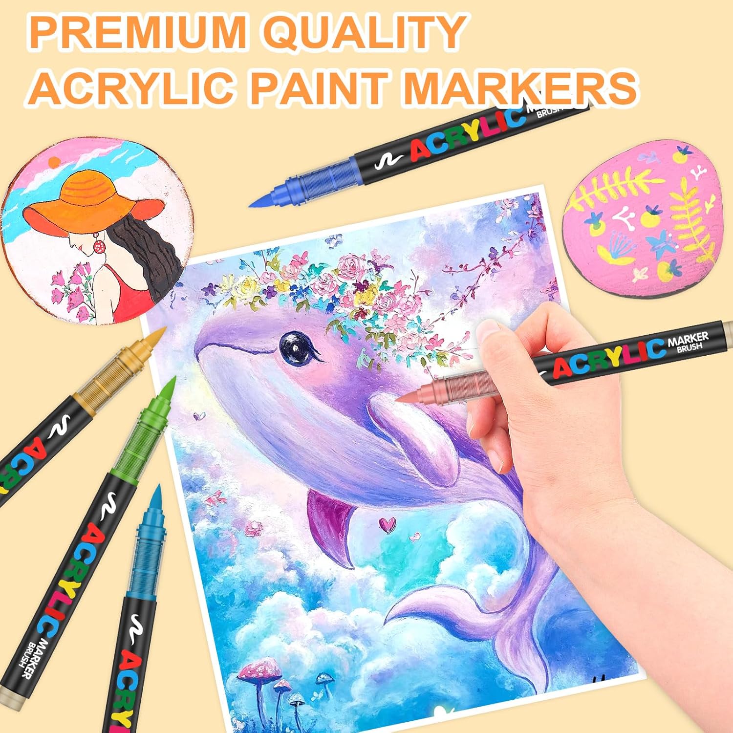 Set de 60 Marcadores Acrilicos Punta Pincel – Secado Rapido | Acrylic