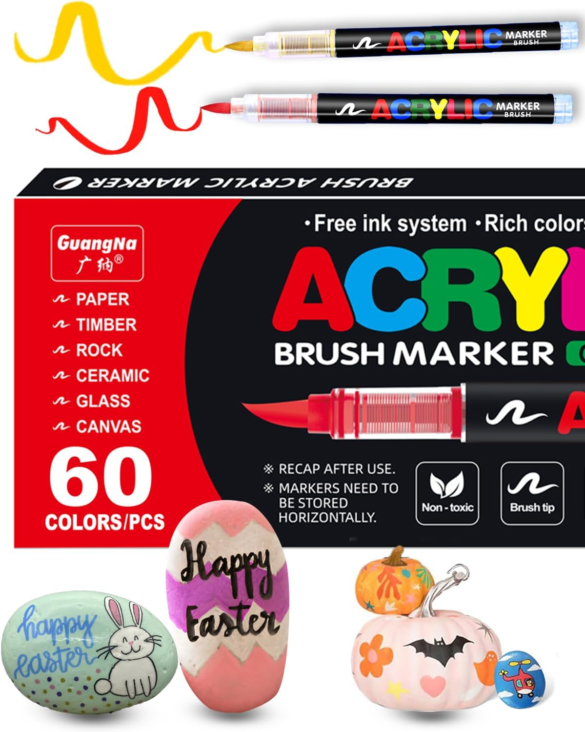 Set de 60 Marcadores Acrilicos Punta Pincel – Secado Rapido | Acrylic