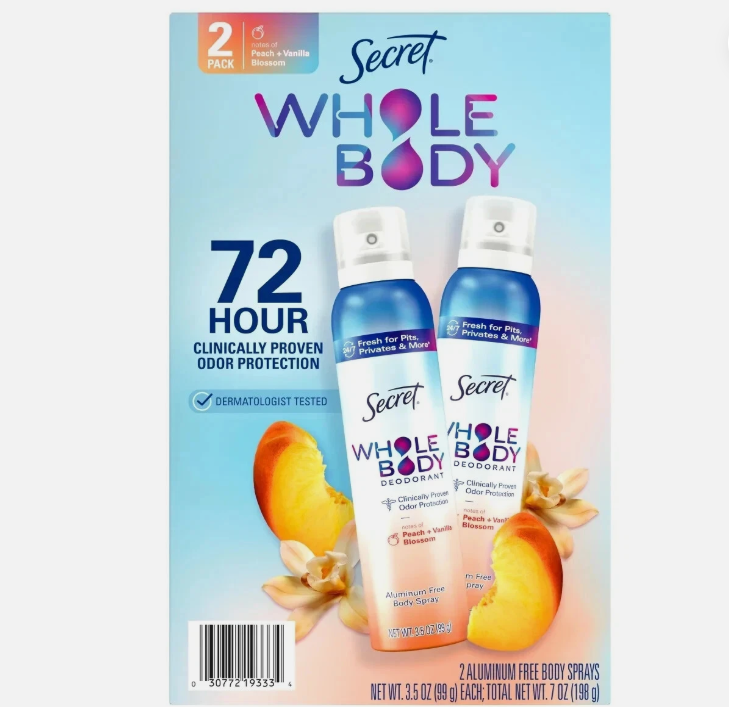 Duo Desodorante Secret Whole Body Sprays, melocotón y vainilla