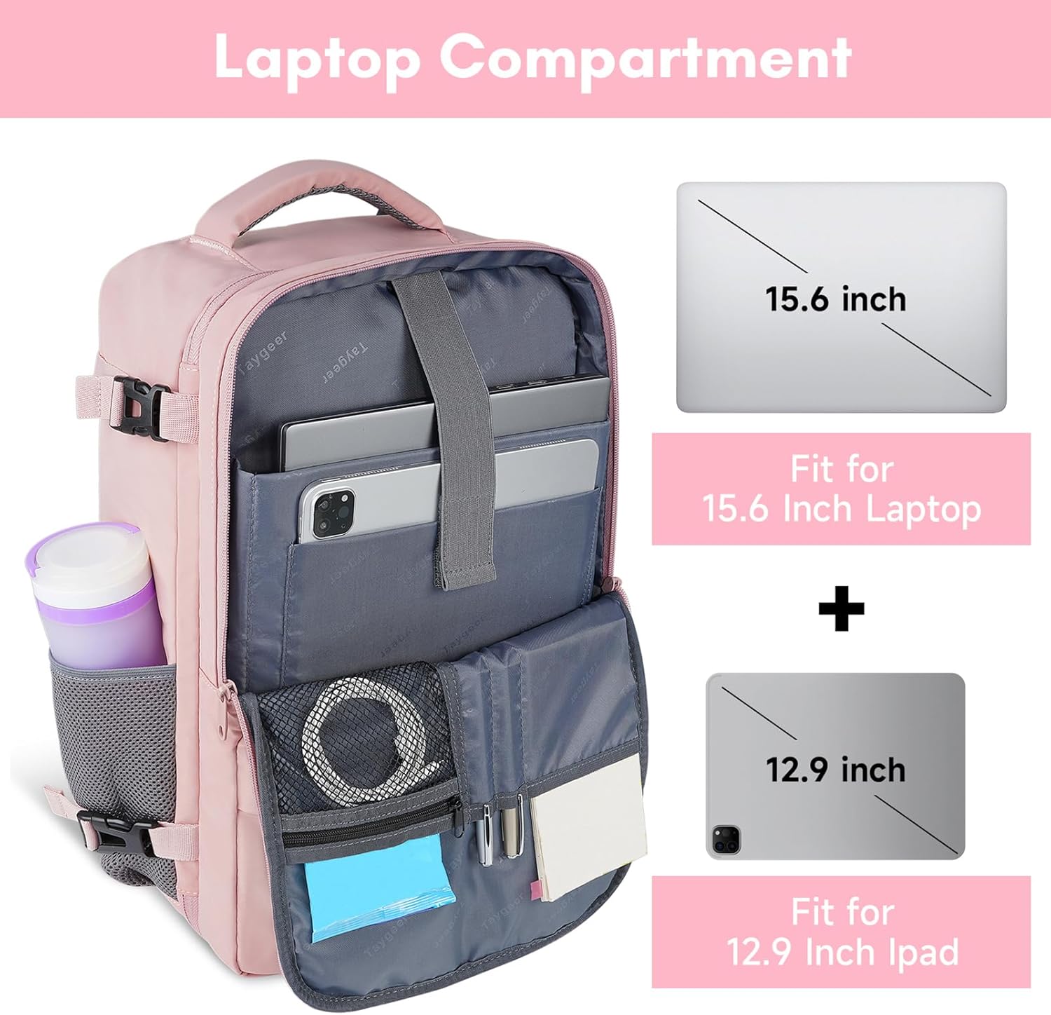 Mochila de viaje rosa - Impermeable - expandible