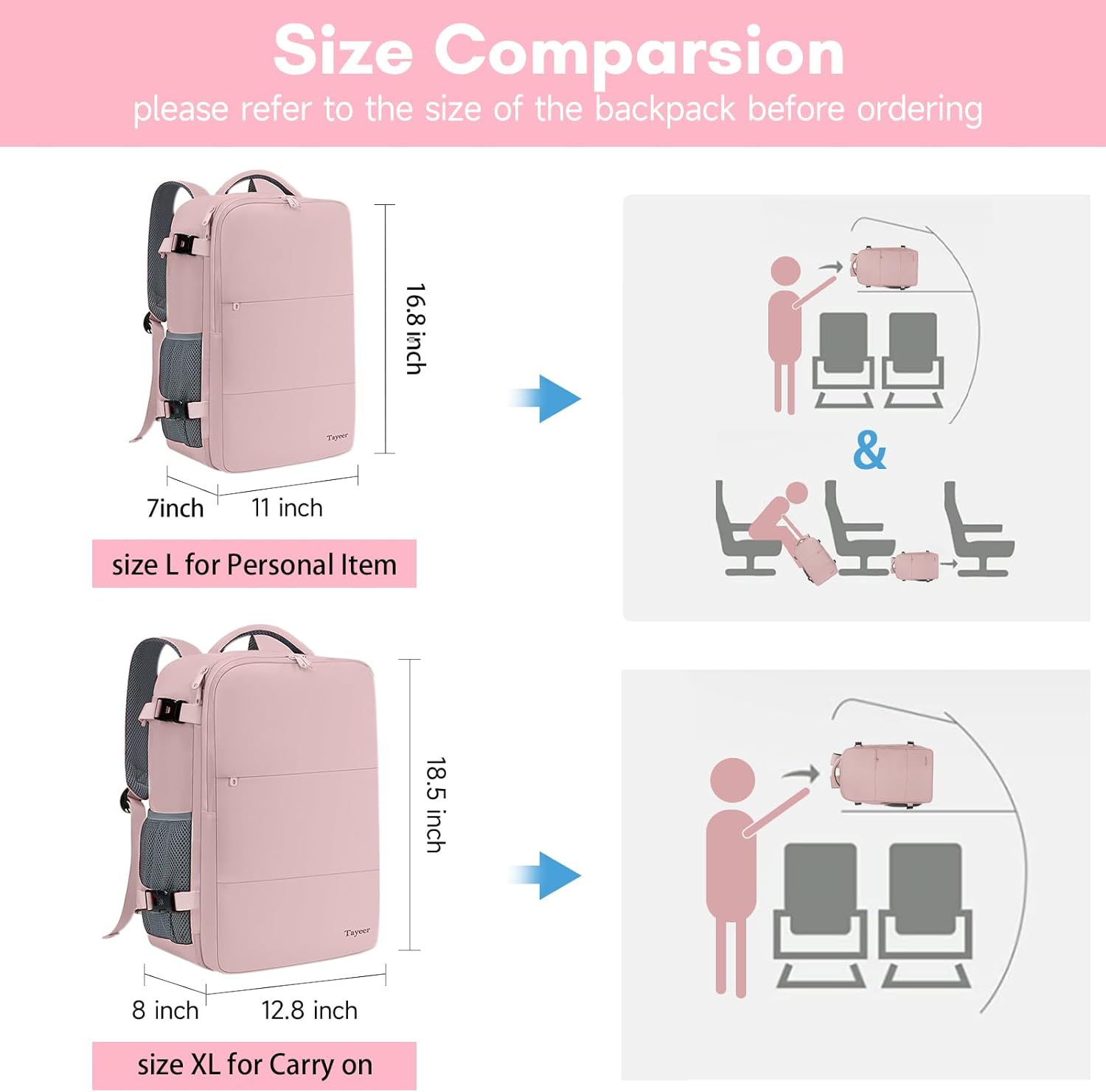 Mochila de viaje rosa - Impermeable - expandible