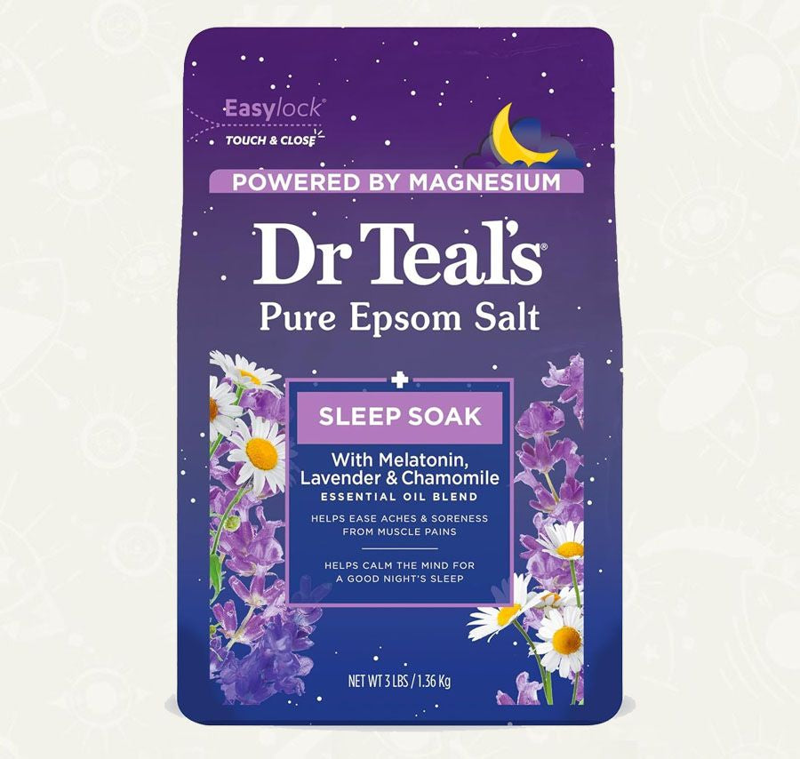 Dr Teals - Mezcla de sal pura con melatonina, lavanda y aceites esenciales de manzanilla