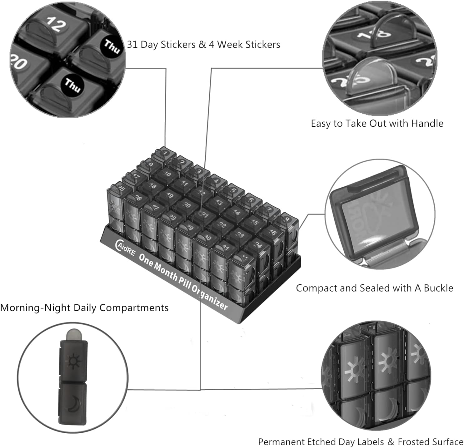 Pastillero Organizador Mensual | CAidRE  (AM/PM) | Negro