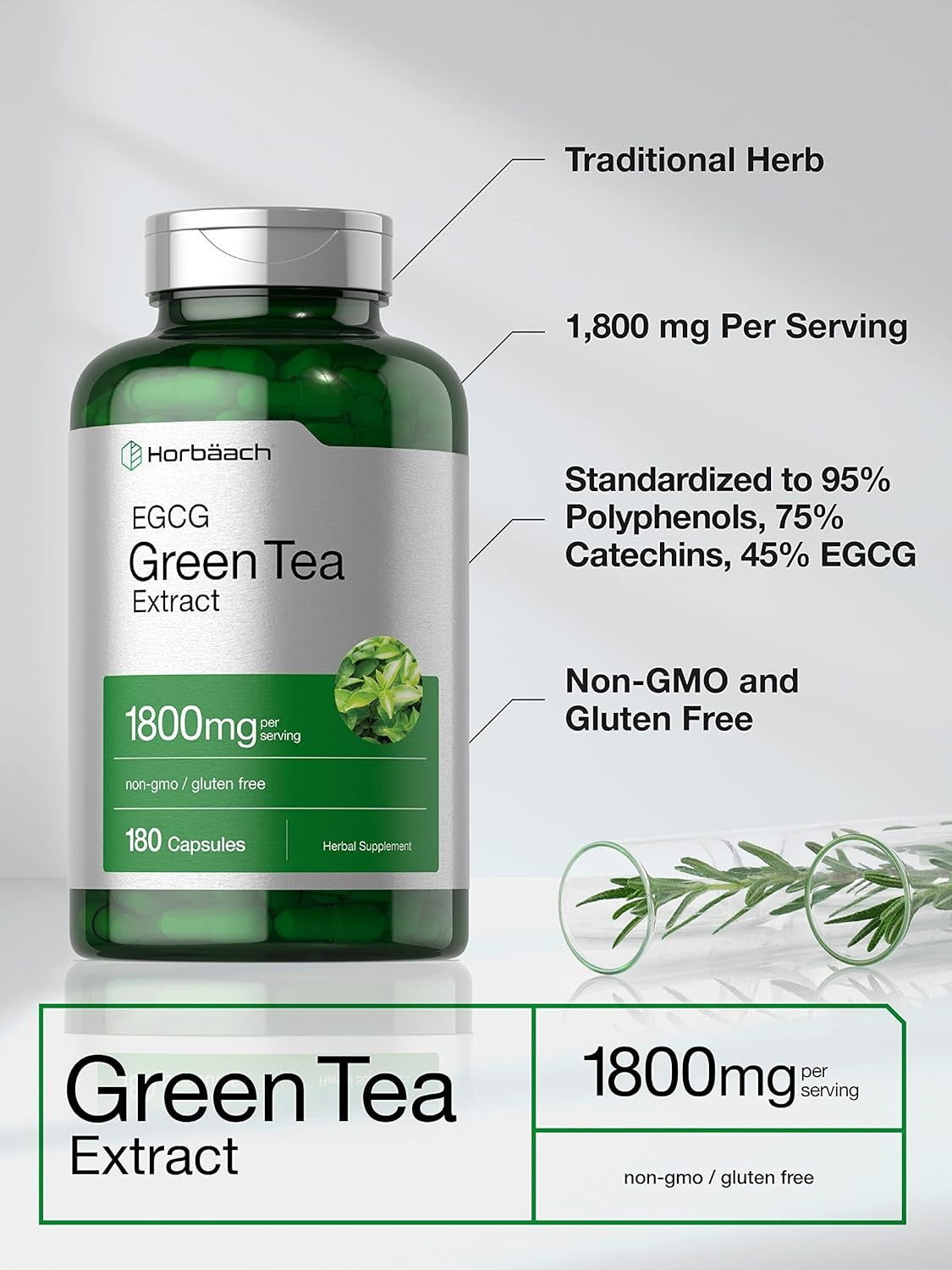Extracto de Te Verde EGCG 1800 mg | Horbäach | 180 capsulas