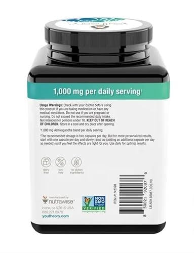 Ashwaganda 1000 mg | Youtheory | 180 capsulas / EUA