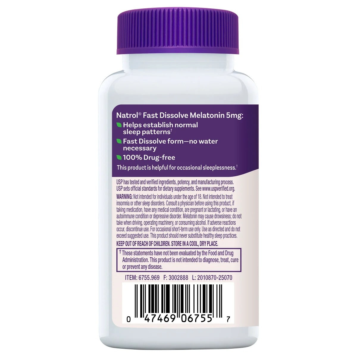 Melatonina 5 mg | Natrol | 250 tabletas de disolucion rapida / EUA