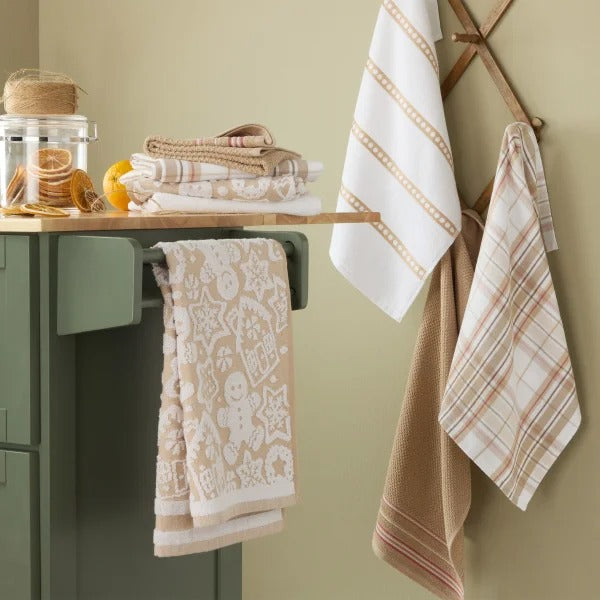 Toalla de cocina estilo navideño | Beige | 8 pack | EUA