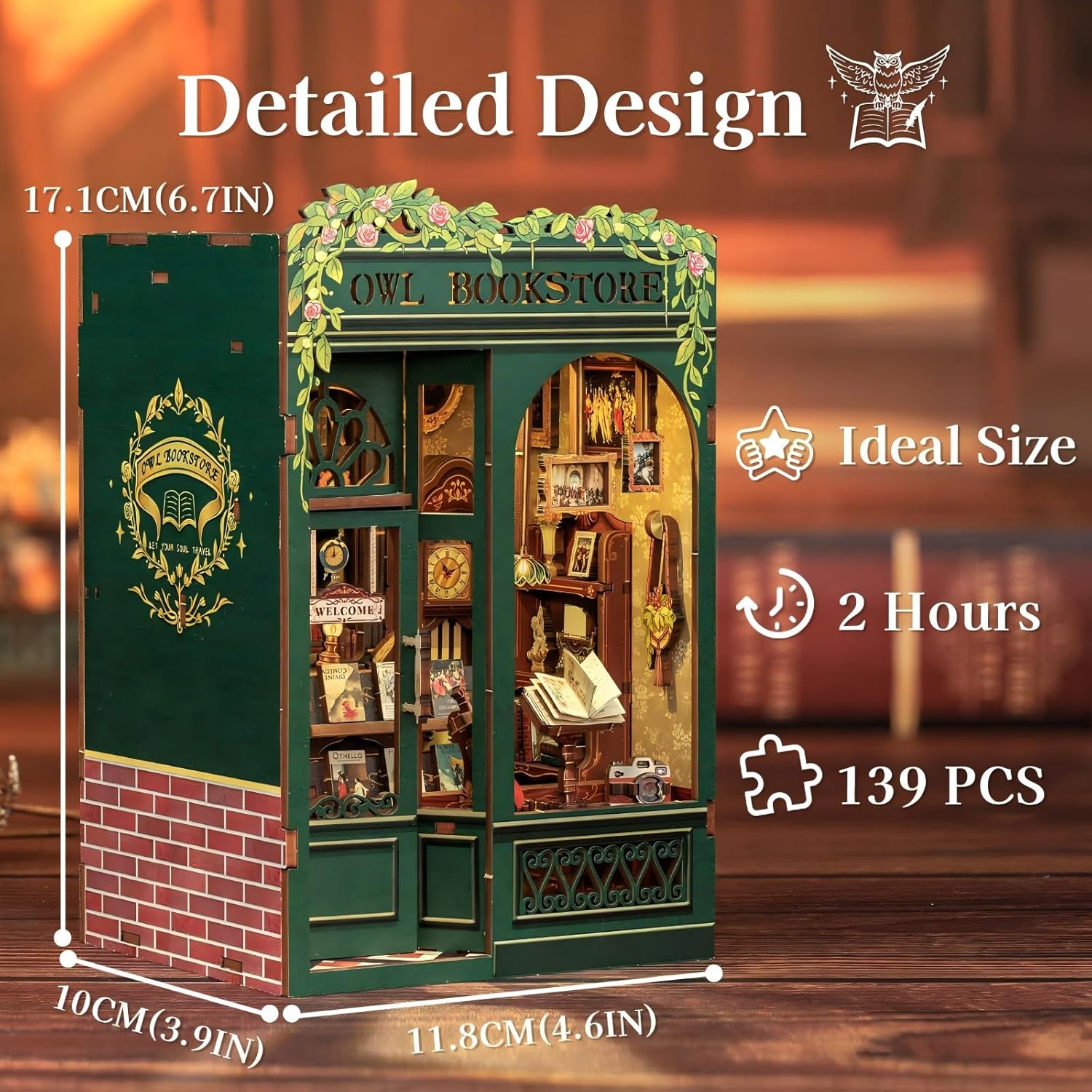 Rompecabezas Libreria en 3D “Fsolis” | Kit DIY Book Nook | 139 piezas de madera - top