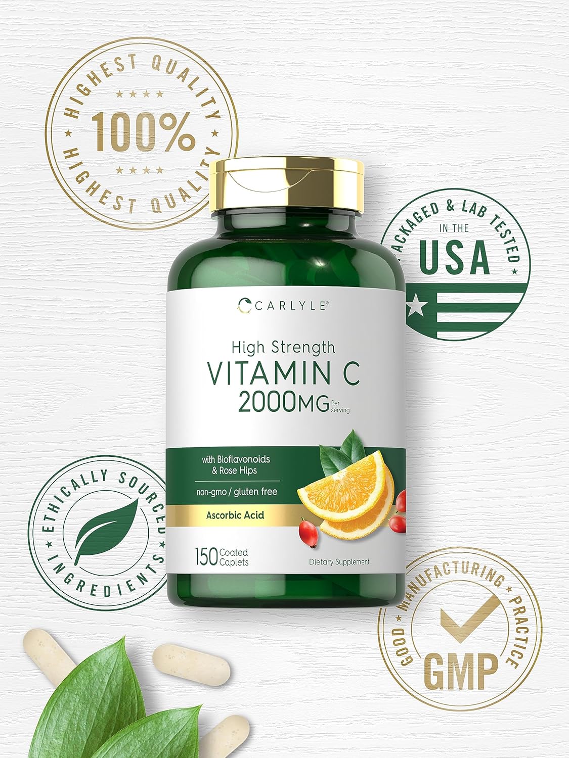 Carlyle| Vitamina C 2000mg | Con Fruto de Rosal Silvestre | 150 Capsulas