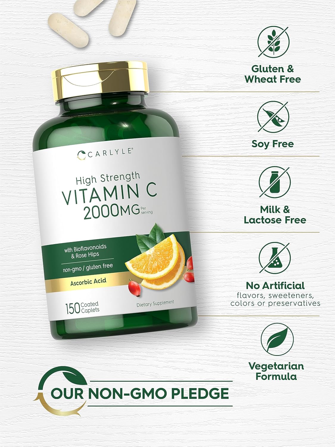 Carlyle| Vitamina C 2000mg | Con Fruto de Rosal Silvestre | 150 Capsulas