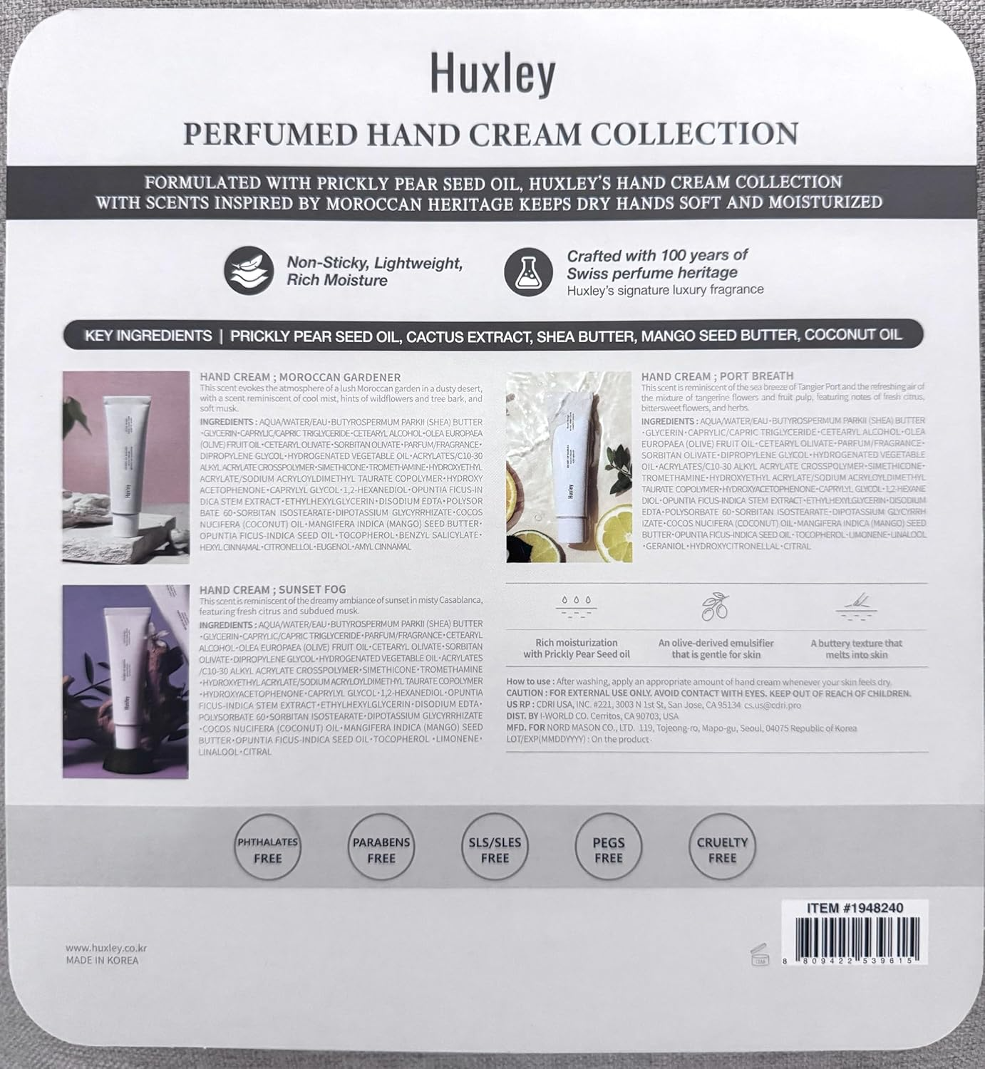 Huxley | 3 Cremas de Manos Perfumadas con aceite de semilla de nopal