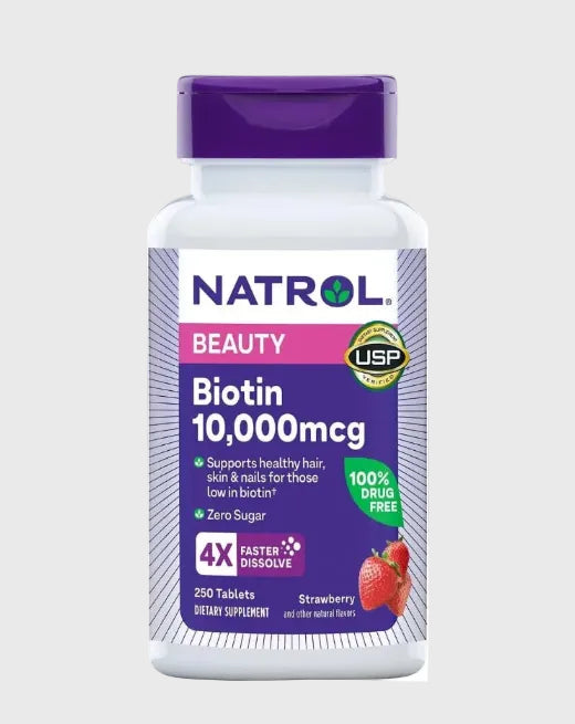 Biotina 10000 mcg, Sabor Fresa, Disolución Rápida, Fuerza Extra | Natrol | Suplemento