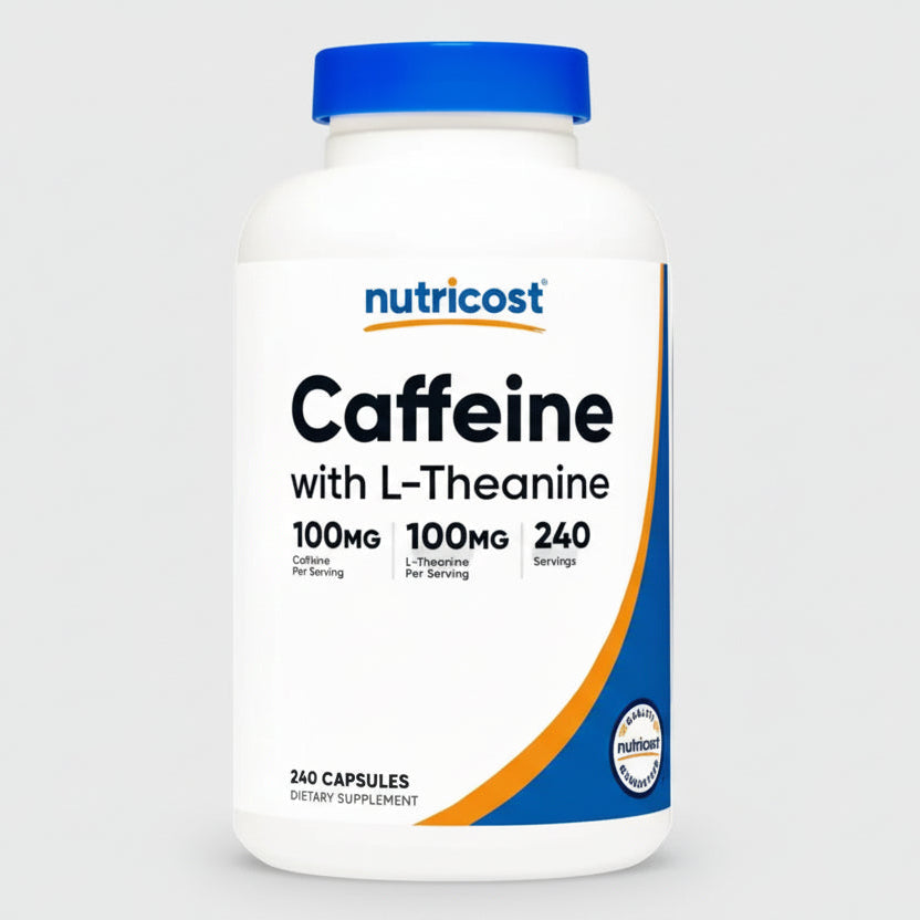 Cafeina con L-Teanina (100 mg c/u) | Nutricost | 240 Capsulas