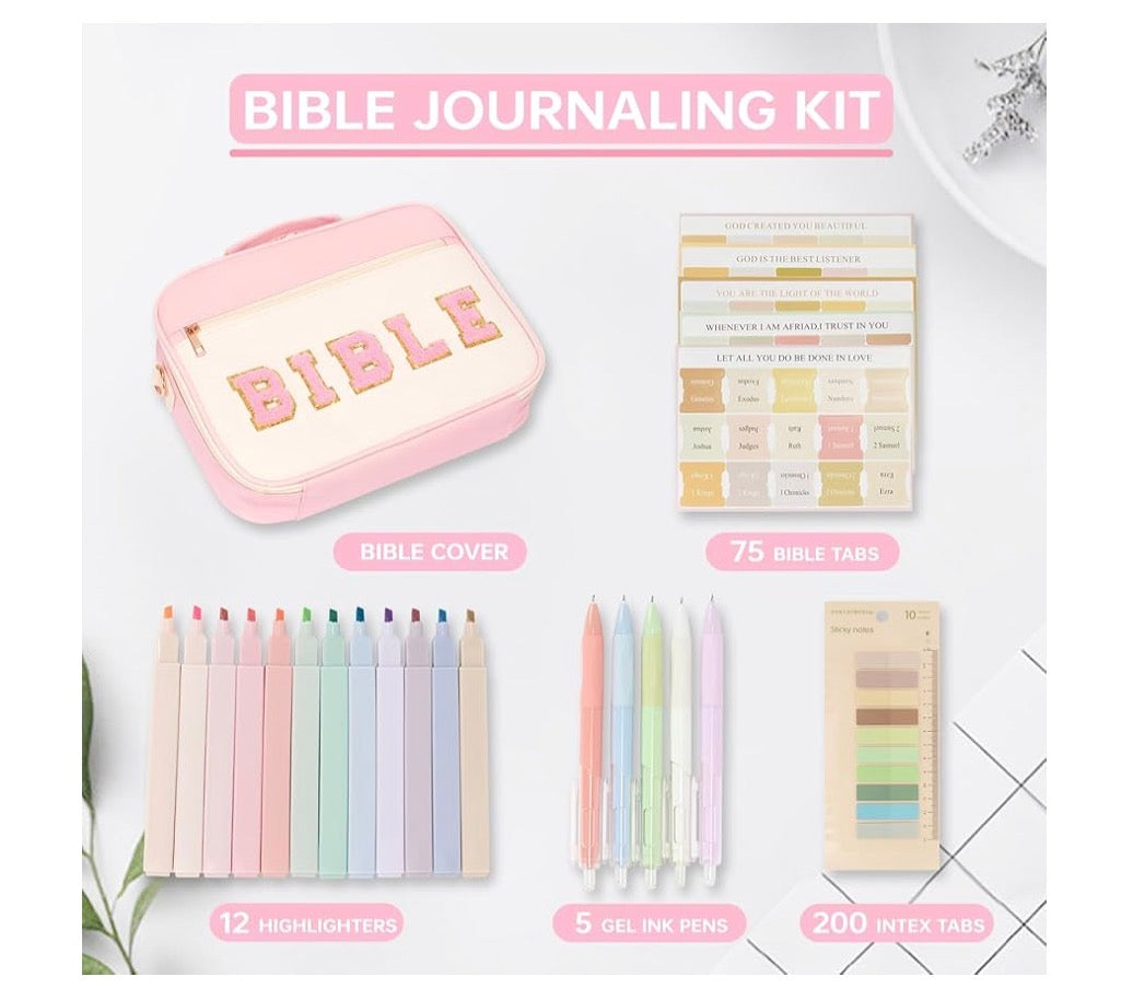 Bolsa para biblia rosada con blanco