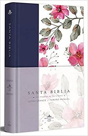 Portada del libro BIBLIA RVR 1960 LETRA GRANDE TAPA DURA Y TELA AZUL PÚRPURA CON FLORES TAMAÑO MANUAL - Compralo en ByAnaCeci.com