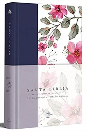 Portada del libro BIBLIA RVR 1960 LETRA GRANDE TAPA DURA Y TELA AZUL PÚRPURA CON FLORES TAMAÑO MANUAL - Compralo en ByAnaCeci.com