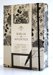 Portada del libro BIBLIA DE APUNTES RVR 1960 TAPA DURA, BLANCO Y NEGRO CON FLORES (EDICIÓN CANTOS PINTADOS) - Compralo en ByAnaCeci.com