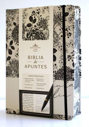 Portada del libro BIBLIA DE APUNTES RVR 1960 TAPA DURA, BLANCO Y NEGRO CON FLORES (EDICIÓN CANTOS PINTADOS) - Compralo en ByAnaCeci.com