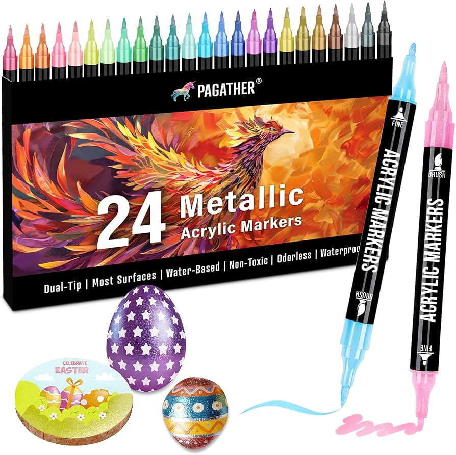 Set de 24 Marcadores Acrilicos de Colores | Metalicos | Doble punta