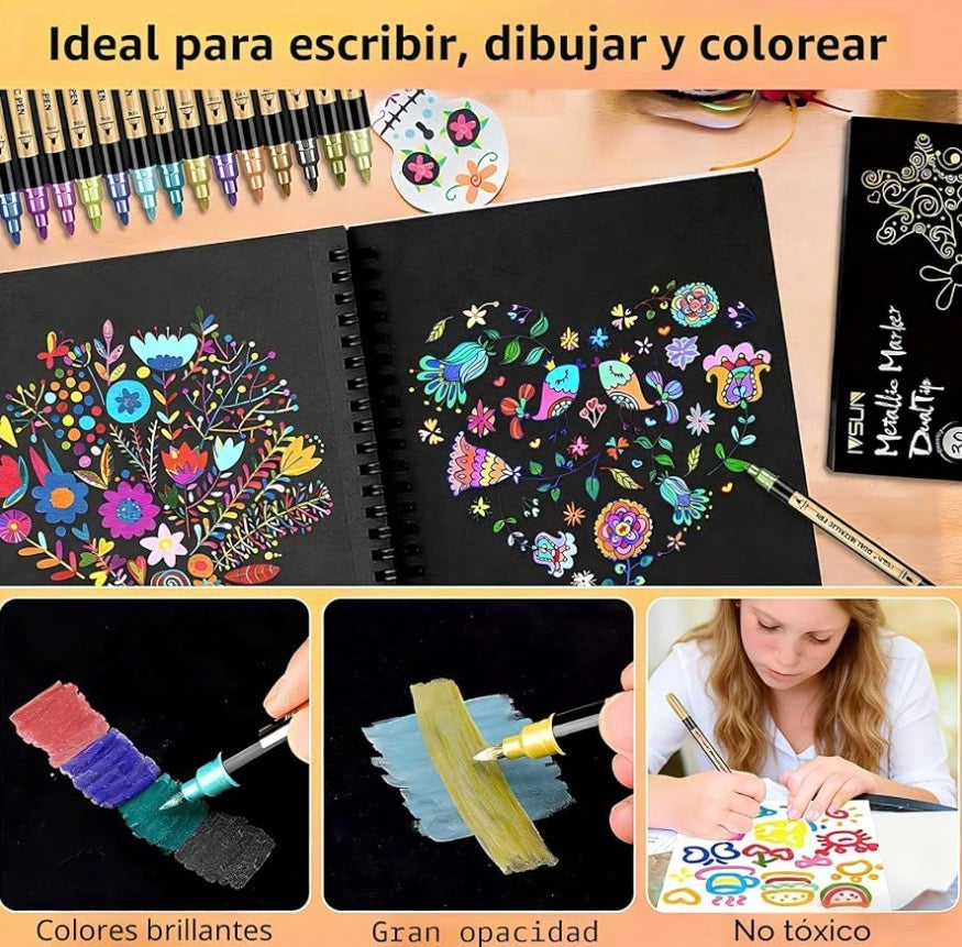 Set de Marcadores Metálicos Doble Punta | 30 colores