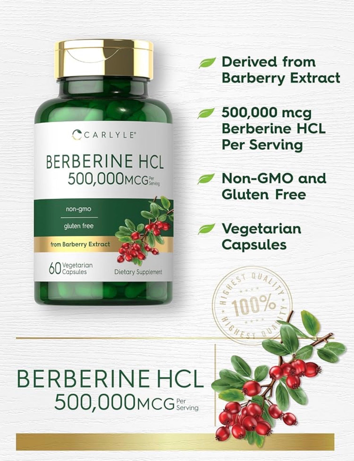 Berberina HCL 500,000 mcg | Carlyle