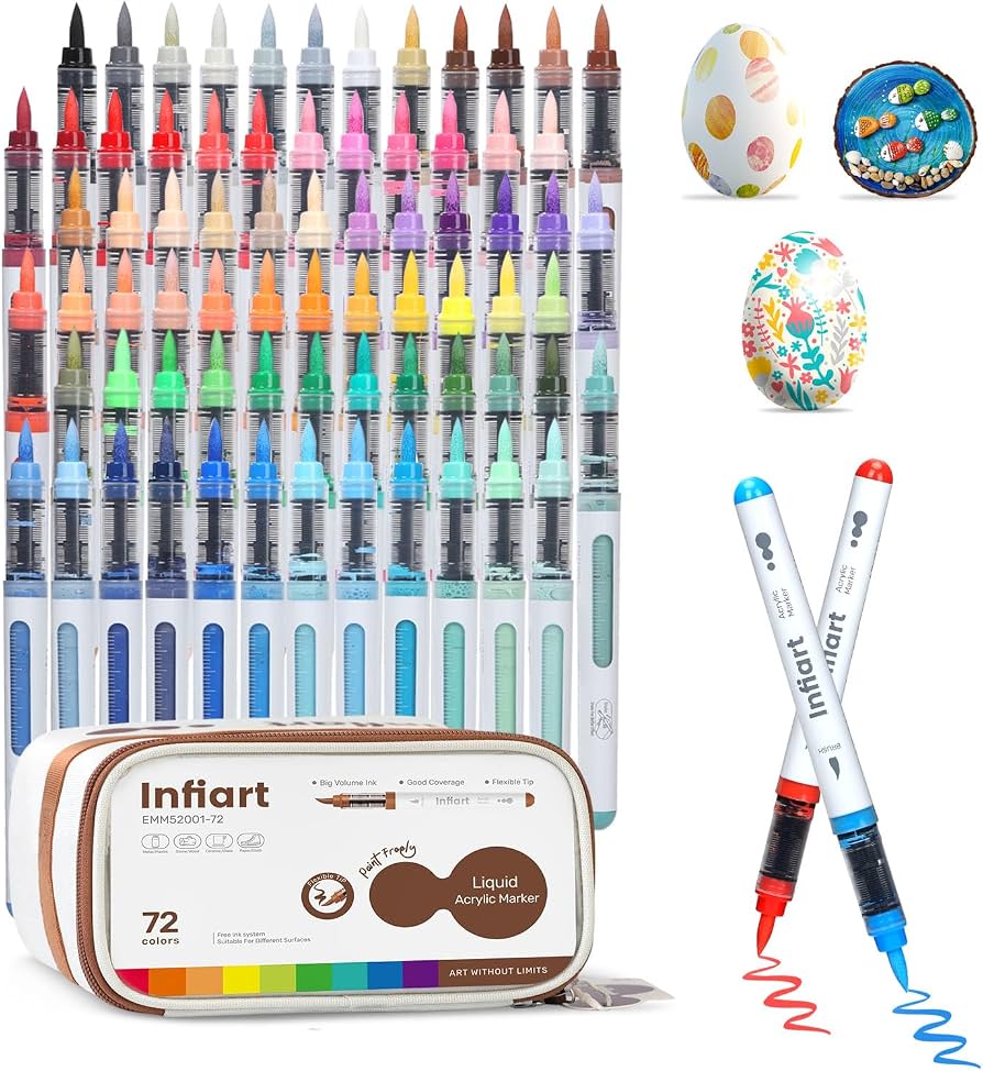 Estuche de marcadores Acrilicos | punta pincel | 72 colores  | Infiart