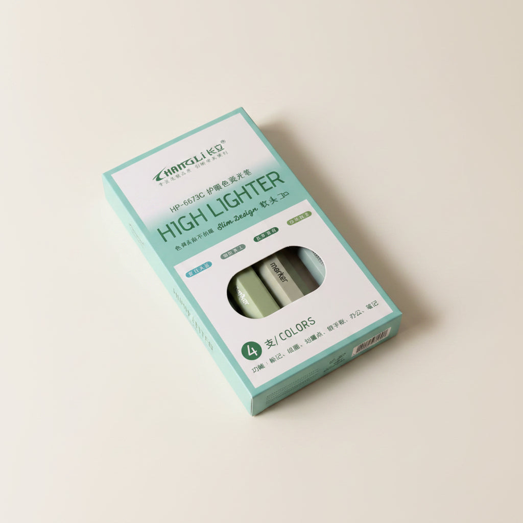 Set de 4 Resaltadores Tonalidades Verdes - Diseño Slim | Hangli