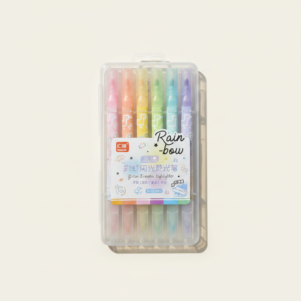 Set de Resaltadores Glitter Borrables 6 Colores | Huilin
